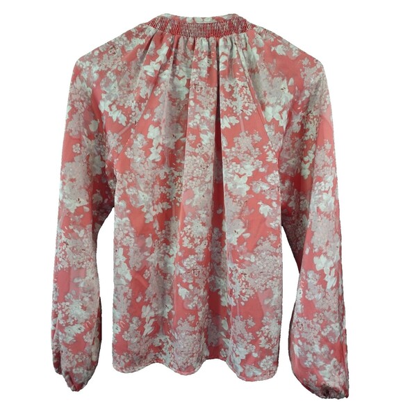 Evereve Smocked Neck Statement Blouse Size XS Kiera Coral Floral Artsy Flowy - Picture 3 of 10